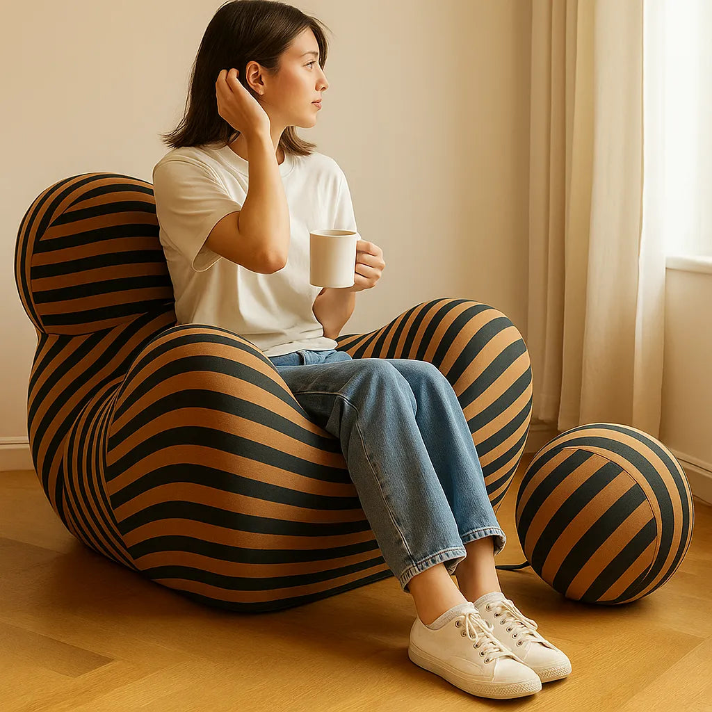 MamaLoom Single Floor Sofa – Mocha Stripes