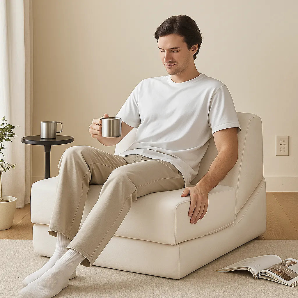 FoldLoom Single Floor Sofa – Cream White