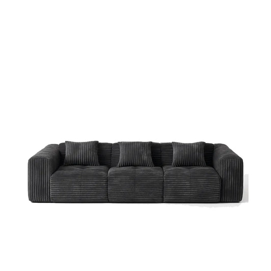 BreadLoom Triple Floor Sofa – Boneless Compression Corduroy Sofa in Charcoal Black