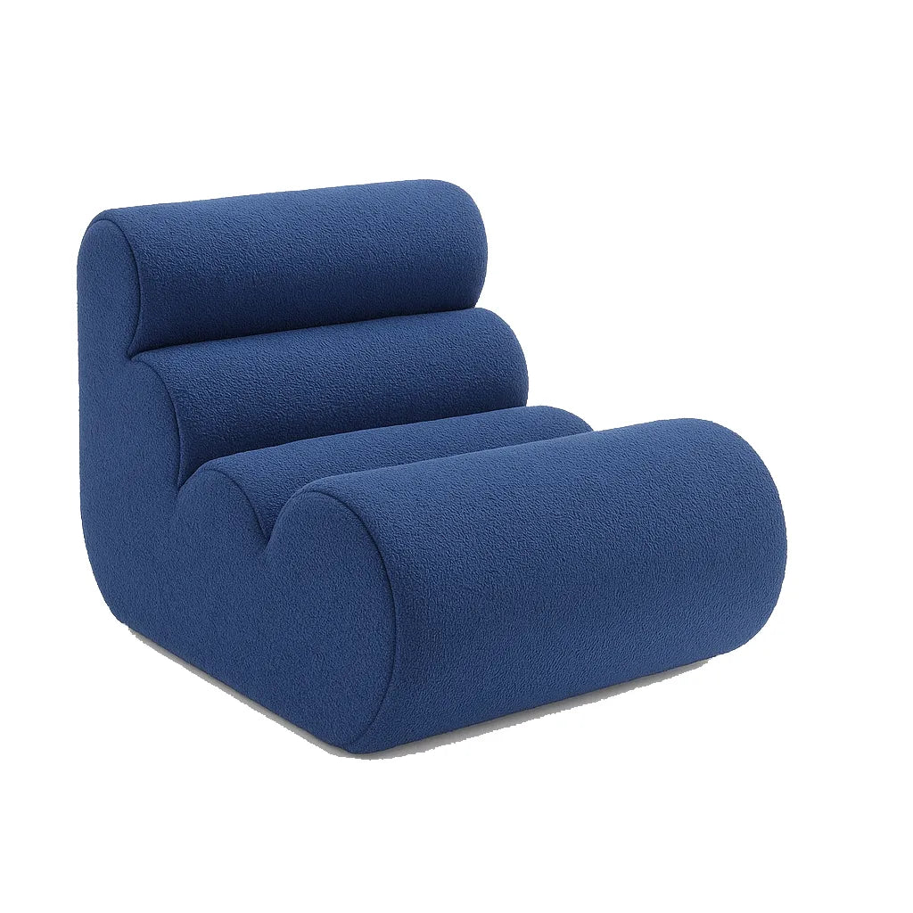 BambooLoom Single Floor Sofa – Blue Bouclé Compression Chair for Cozy Corners