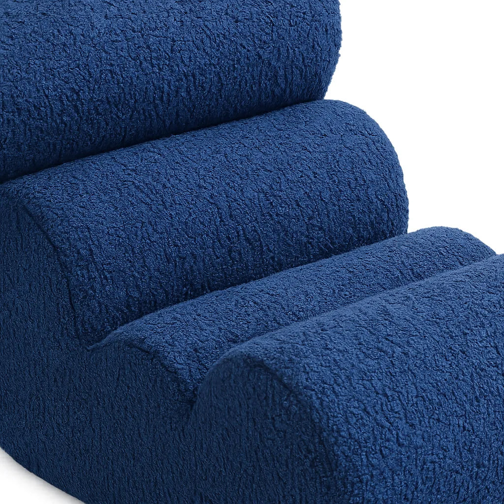 BambooLoom Single Floor Sofa – Blue Bouclé Compression Chair for Cozy Corners