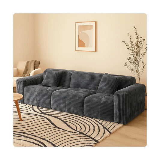 BreadLoom Triple Floor Sofa – Boneless Compression Corduroy Sofa in Charcoal Black