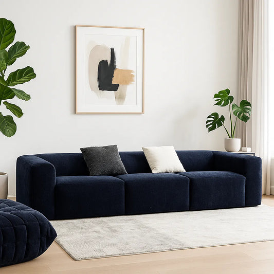 BlockLoom Triple Floor Sofa – Boneless Compression Couch in Midnight Blue