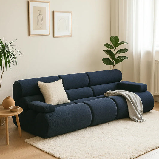 BambooLoom Triple Floor Sofa – Boneless Compression Couch in Navy Blue